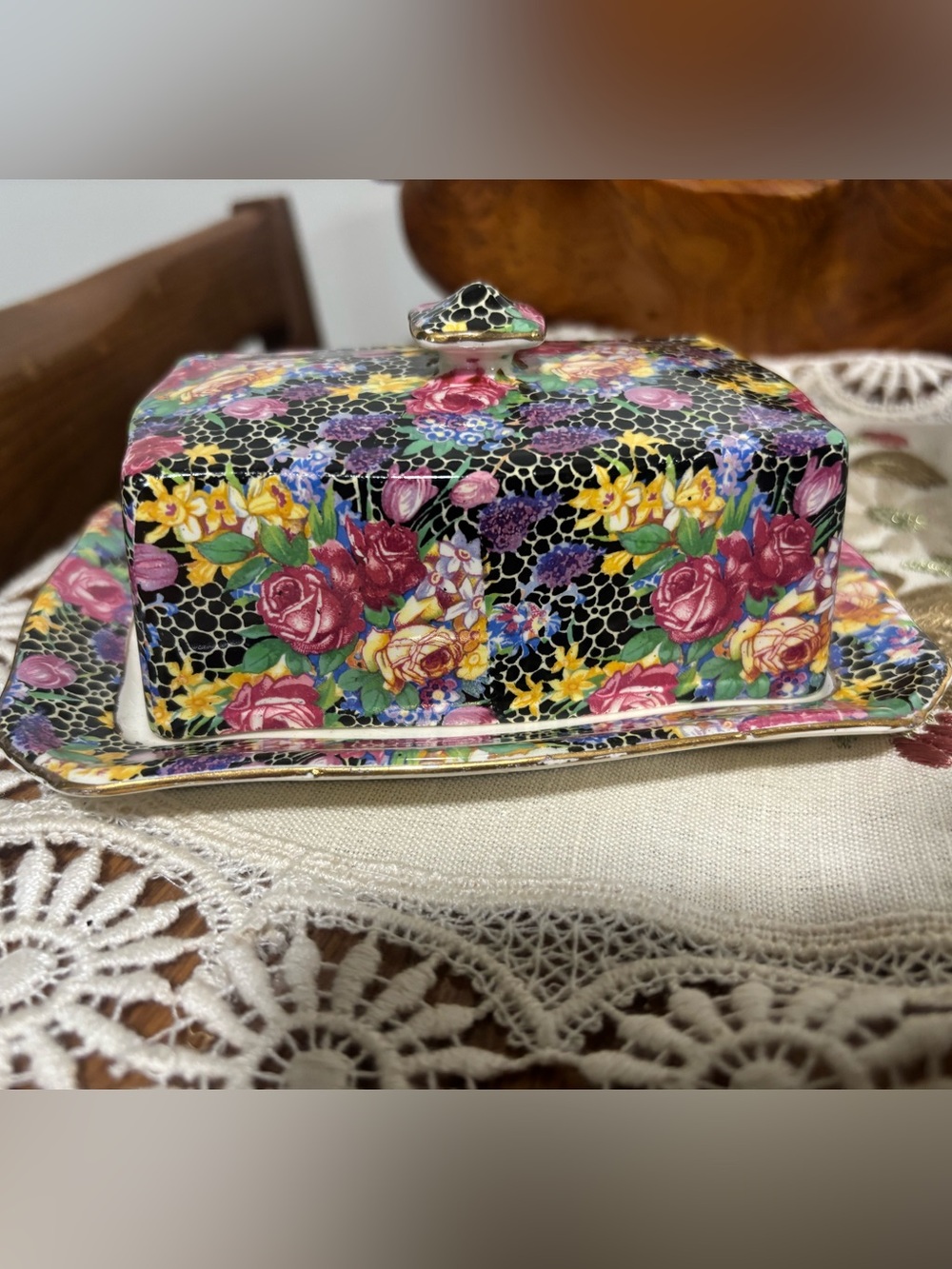 Vintage Royal Winton Grimwades ‘Hazel’ Chintz Covered Butter Dish – England